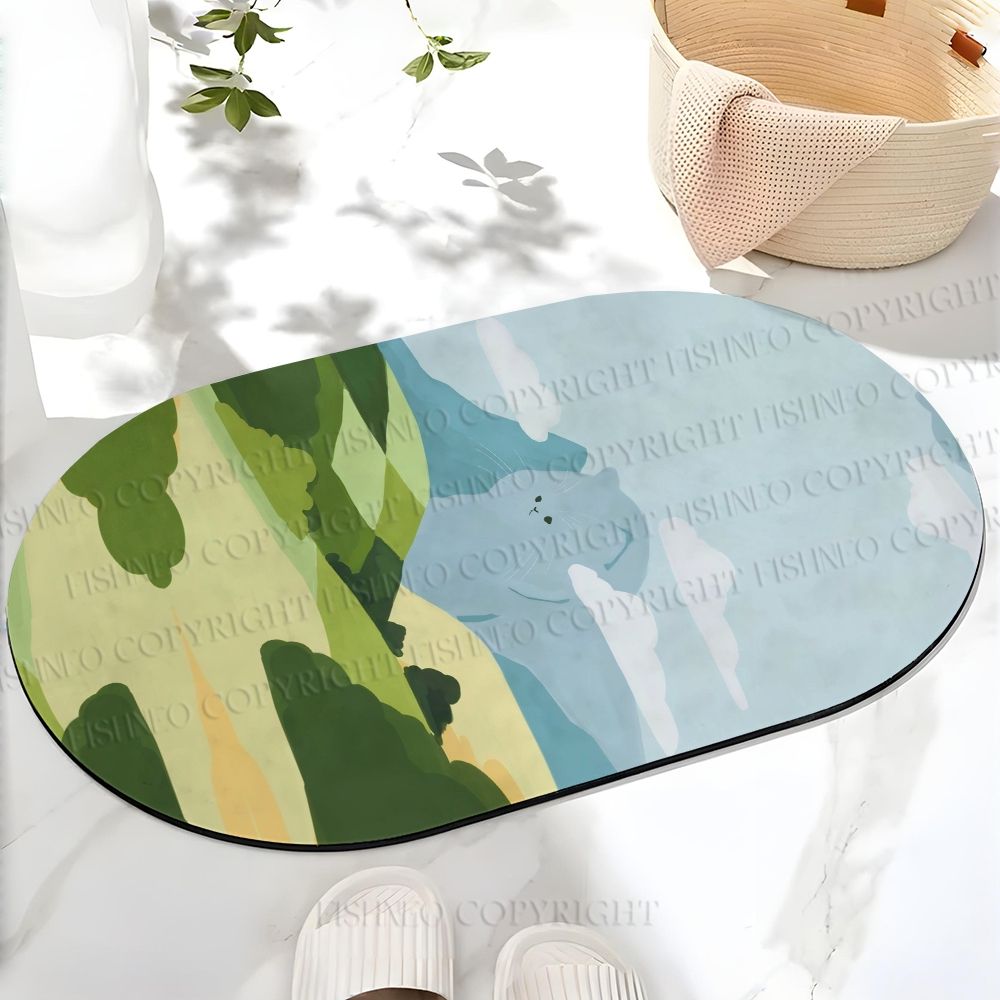 Giant Blue Cat in Mountain Printed Bath Mat