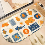 Japanese Cartoon Cat And Fish Printed Bath Mat