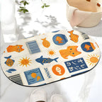 Japanese Cartoon Cat And Fish Printed Bath Mat