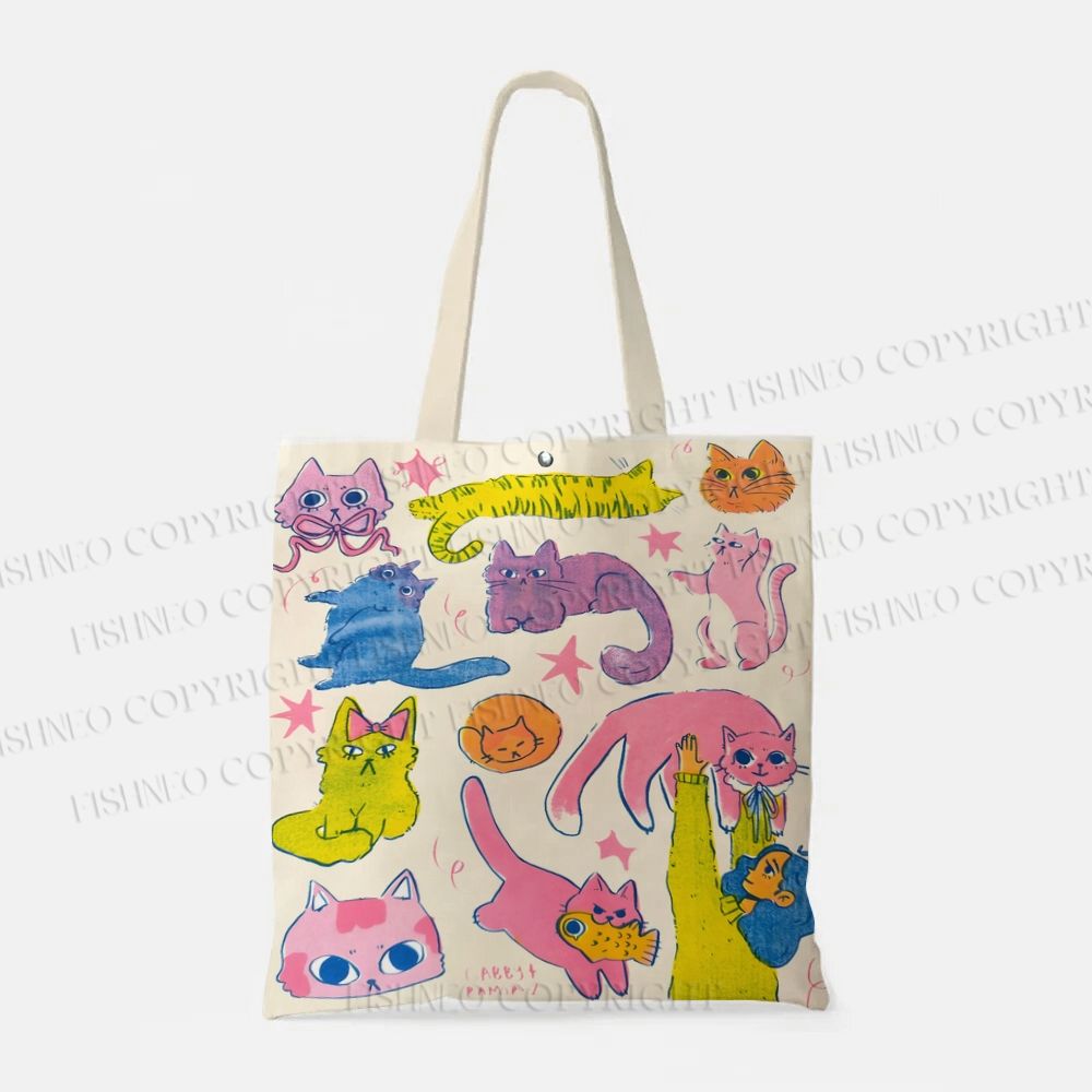 Cartoon Colorful Cat Printed Tote Bag