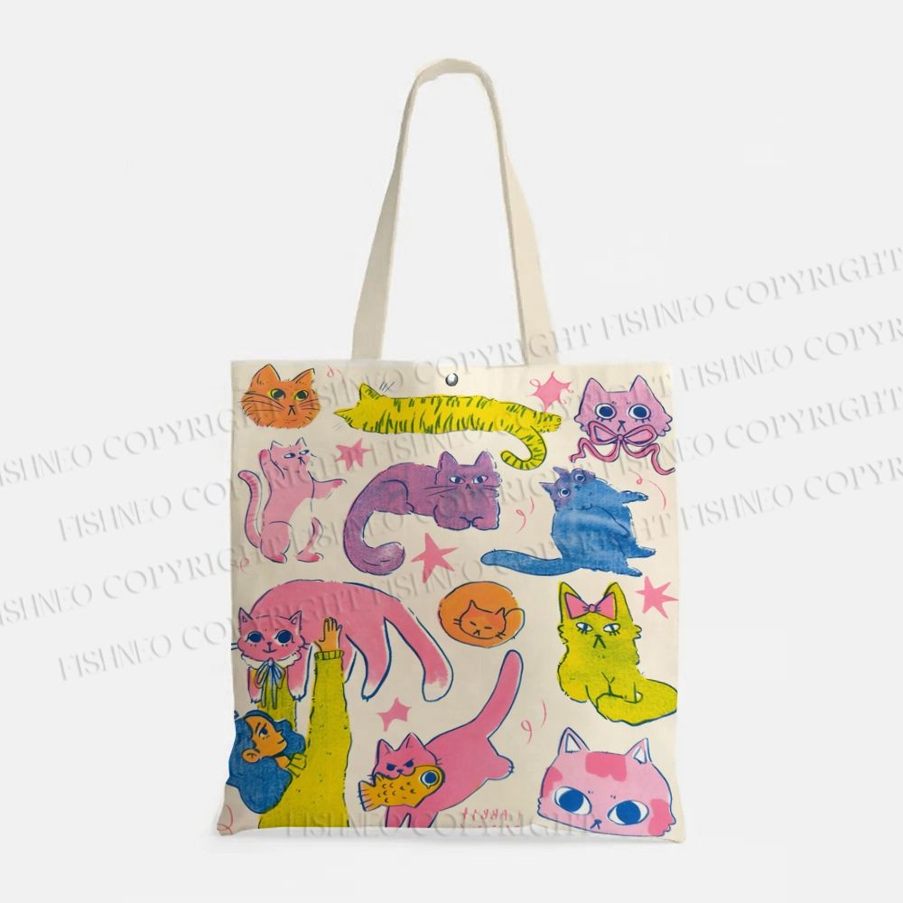 Cartoon Colorful Cat Printed Tote Bag