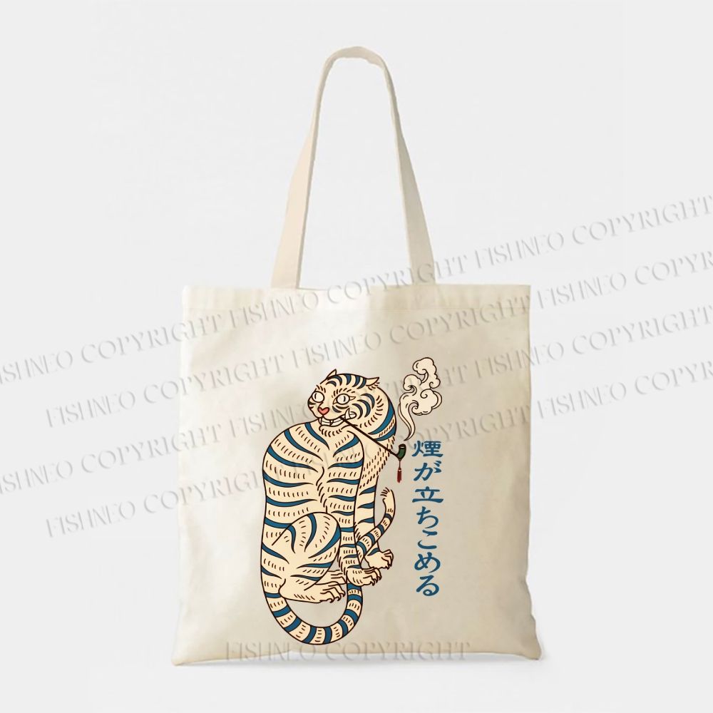 Japanese Tiger Smoking Printed Tote Bag