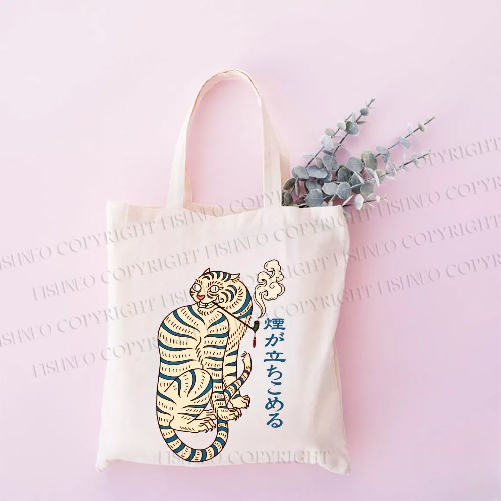 Japanese Tiger Smoking Printed Tote Bag