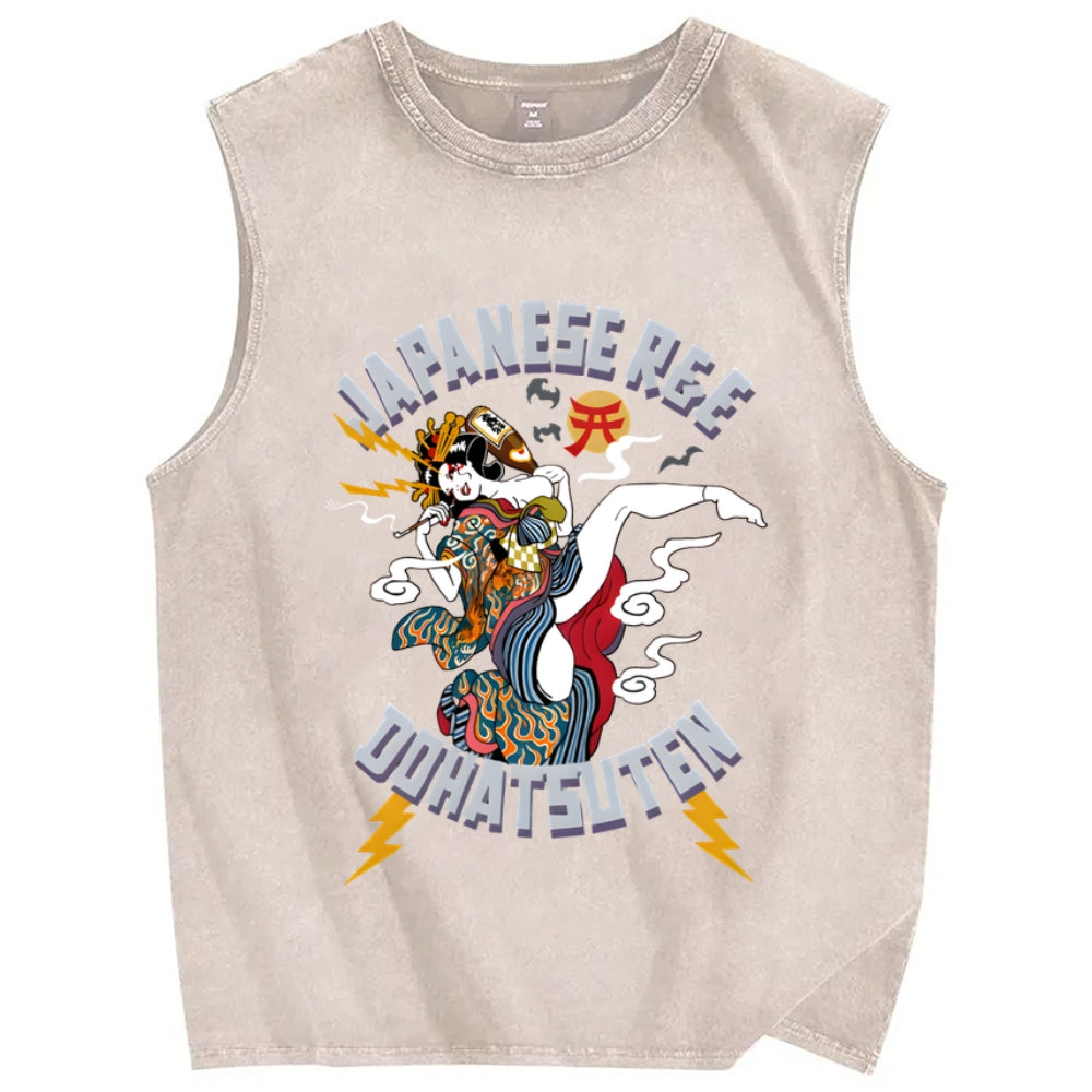 Japanese R&E Dohatsuten Anime Artwork Vintage Distressed Washed Tank Top