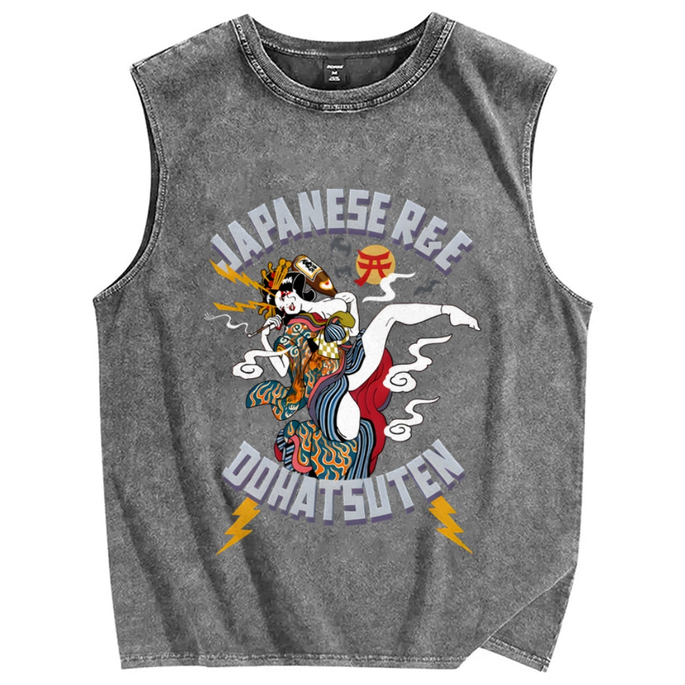 Japanese R&E Dohatsuten Anime Artwork Vintage Distressed Washed Tank Top