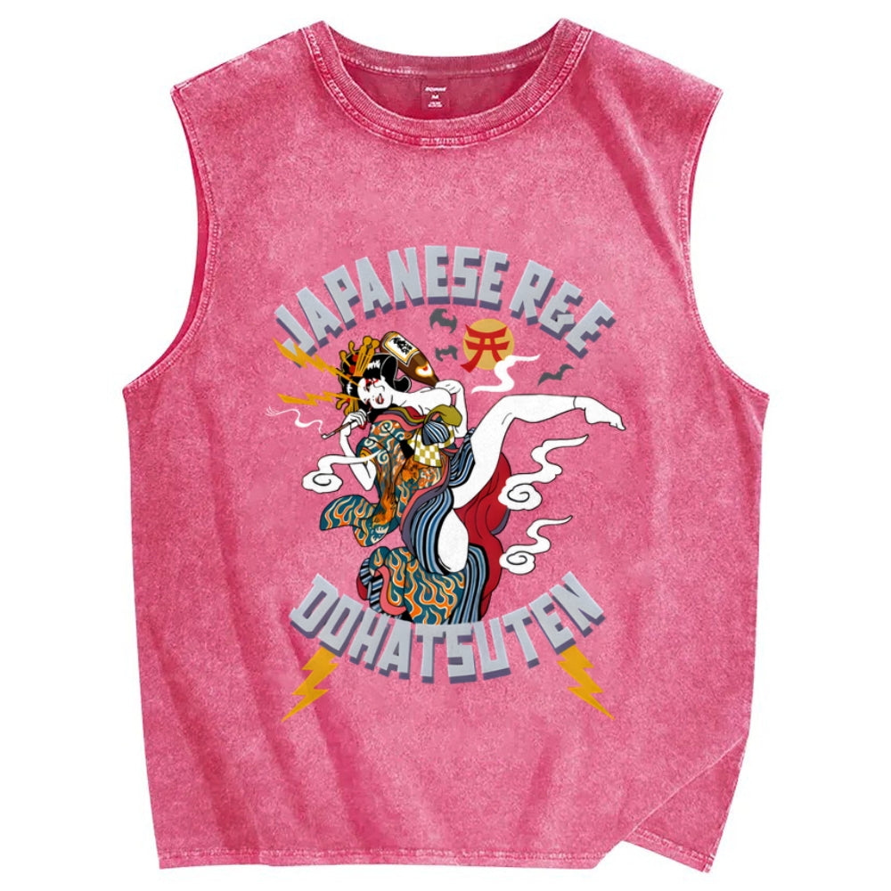 Japanese R&E Dohatsuten Anime Artwork Vintage Distressed Washed Tank Top