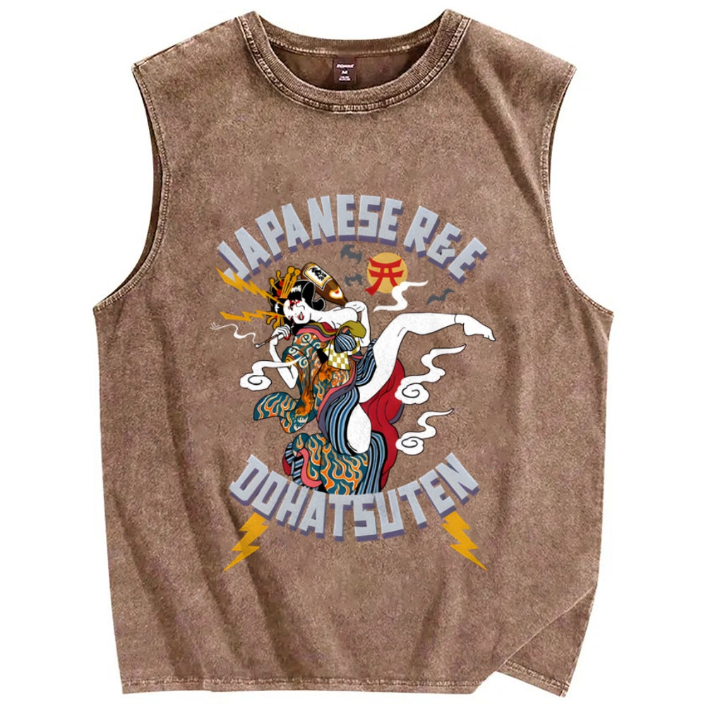 Japanese R&E Dohatsuten Anime Artwork Vintage Distressed Washed Tank Top