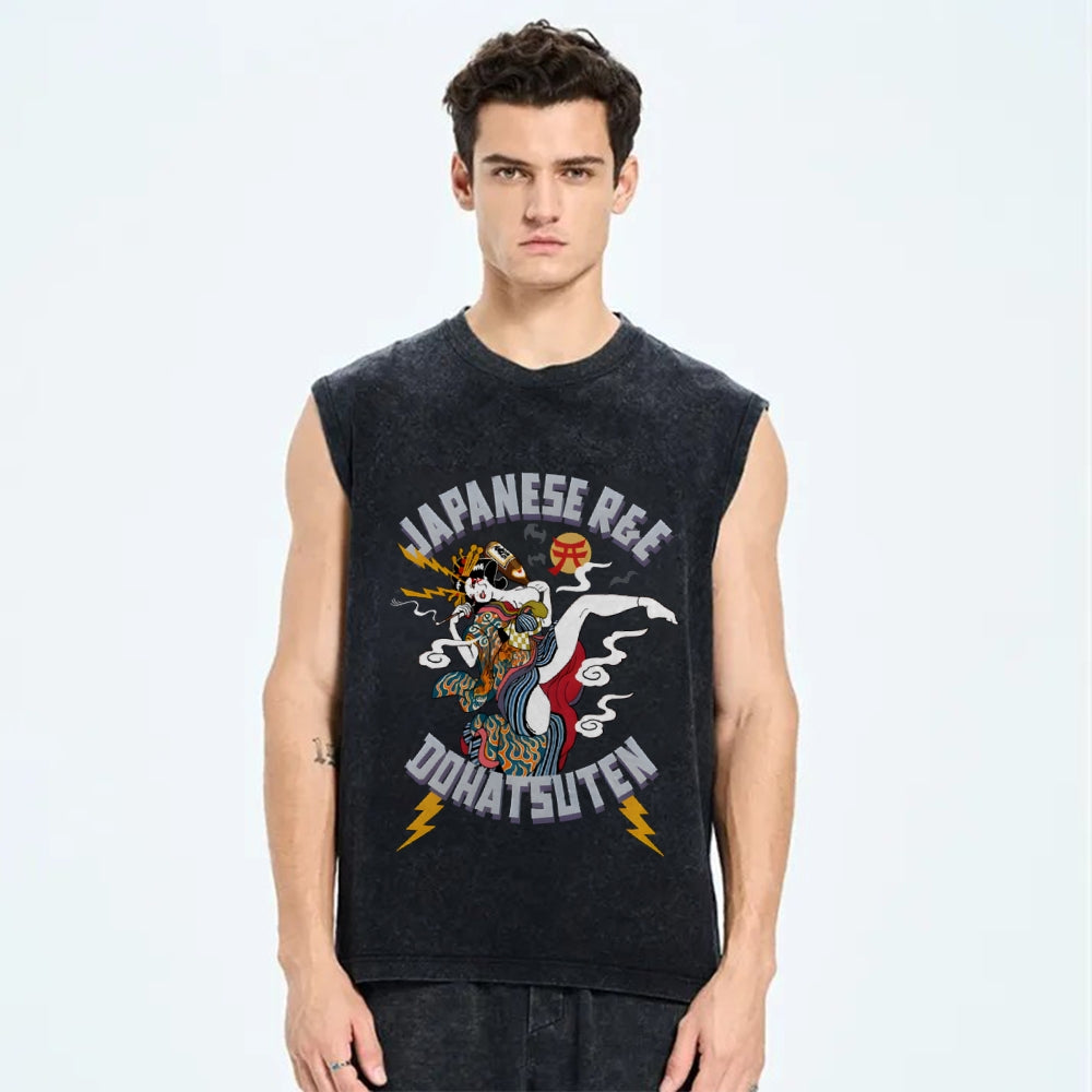 Japanese R&E Dohatsuten Anime Artwork Vintage Distressed Washed Tank Top