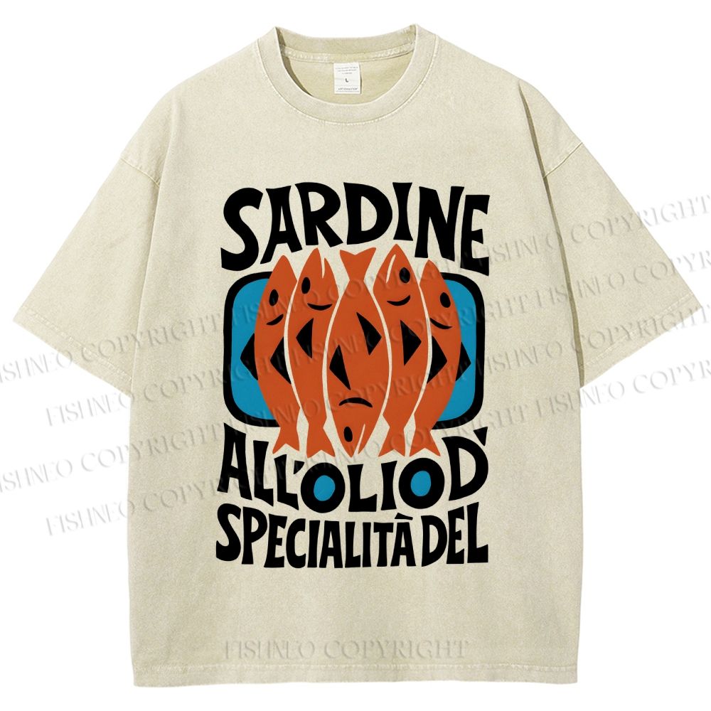 Unisex Sardines Printed Washed Tee