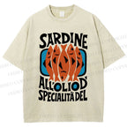Unisex Sardines Printed Washed Tee