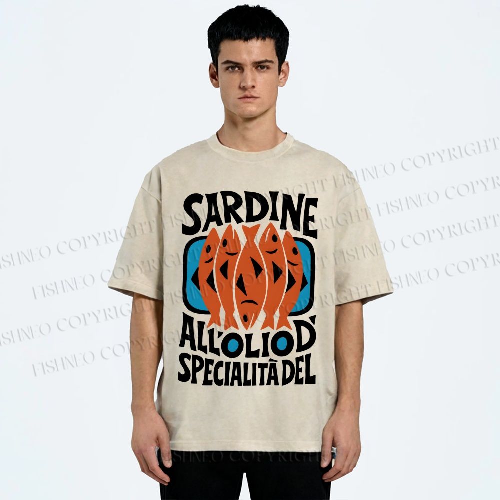 Unisex Sardines Printed Washed Tee