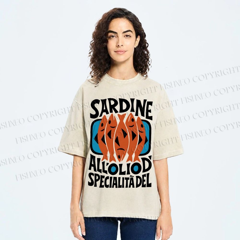 Unisex Sardines Printed Washed Tee