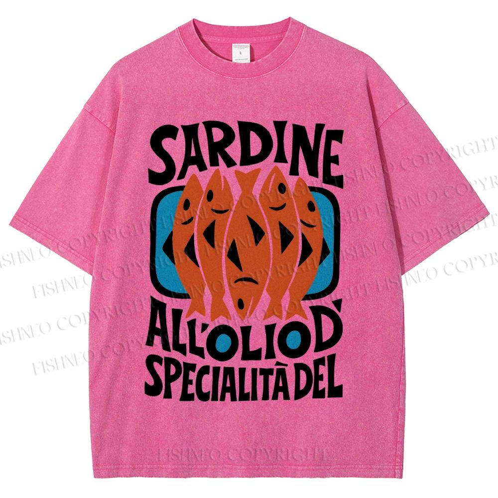 Unisex Sardines Printed Washed Tee