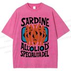 Unisex Sardines Printed Washed Tee