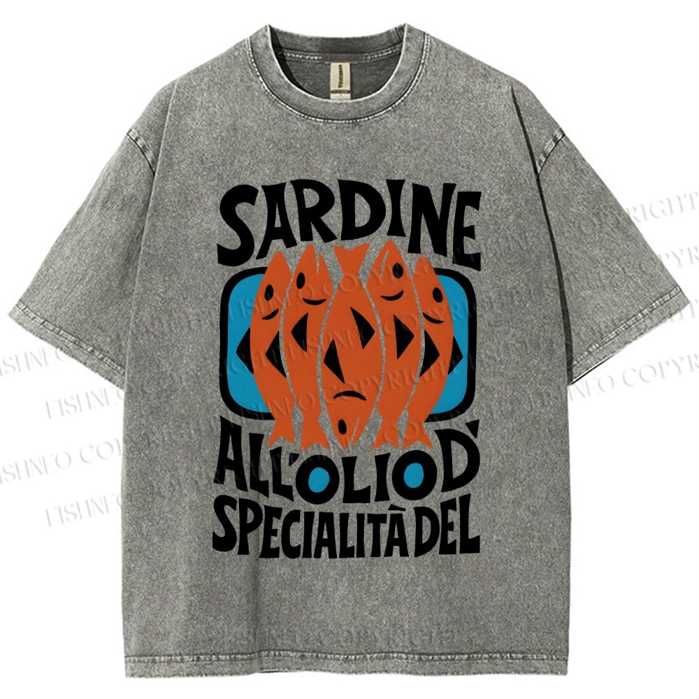 Unisex Sardines Printed Washed Tee