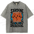 Unisex Sardines Printed Washed Tee