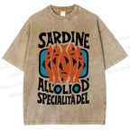 Unisex Sardines Printed Washed Tee