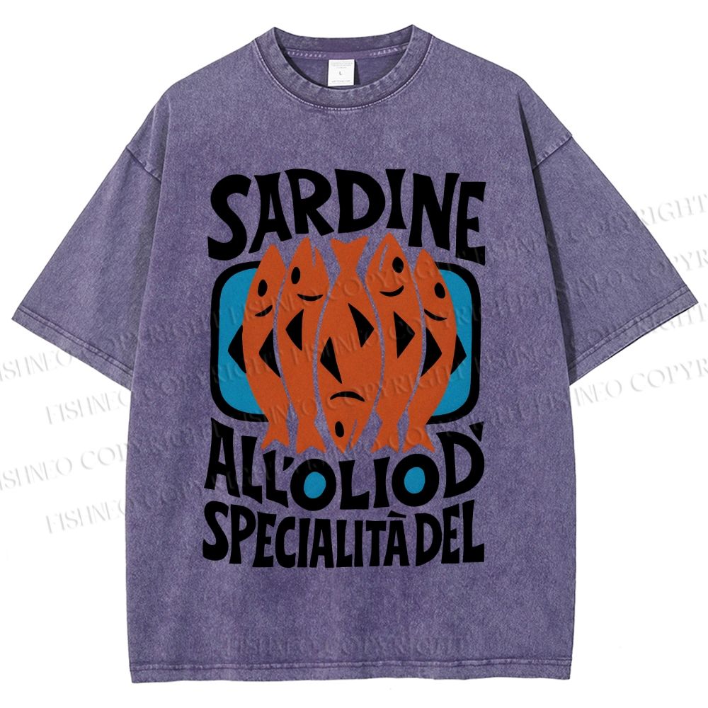 Unisex Sardines Printed Washed Tee
