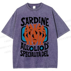 Unisex Sardines Printed Washed Tee