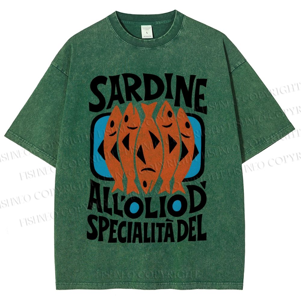Unisex Sardines Printed Washed Tee