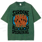 Unisex Sardines Printed Washed Tee
