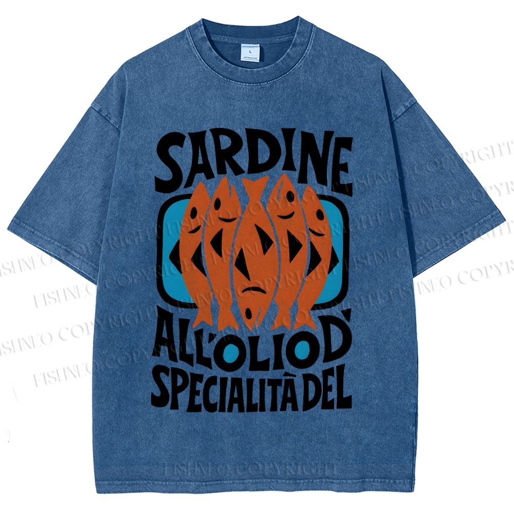 Unisex Sardines Printed Washed Tee