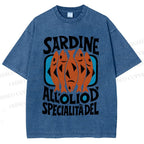Unisex Sardines Printed Washed Tee