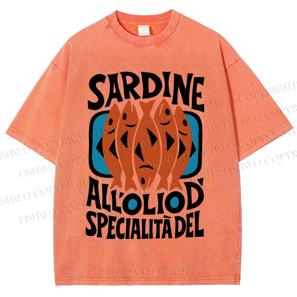 Unisex Sardines Printed Washed Tee