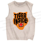 Unisex Tiger Inside Printed Washed Tank Top