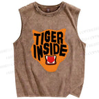 Unisex Tiger Inside Printed Washed Tank Top