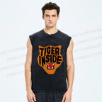 Unisex Tiger Inside Printed Washed Tank Top