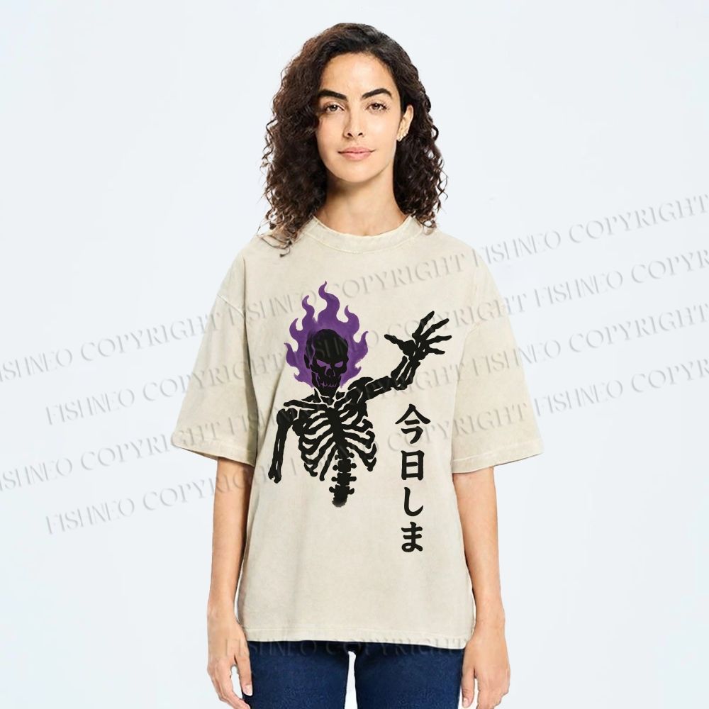 Unisex Skull Completed Today Printed Washed Tee