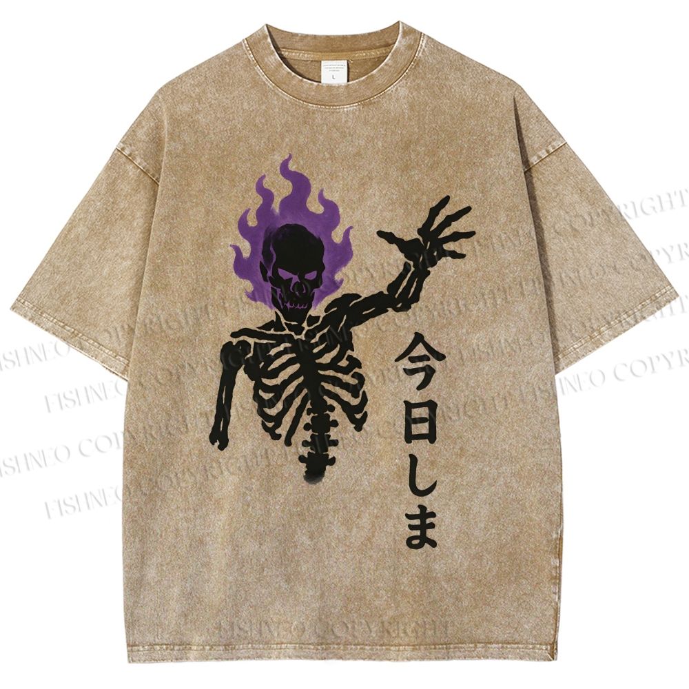 Unisex Skull Completed Today Printed Washed Tee