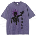 Unisex Skull Completed Today Printed Washed Tee