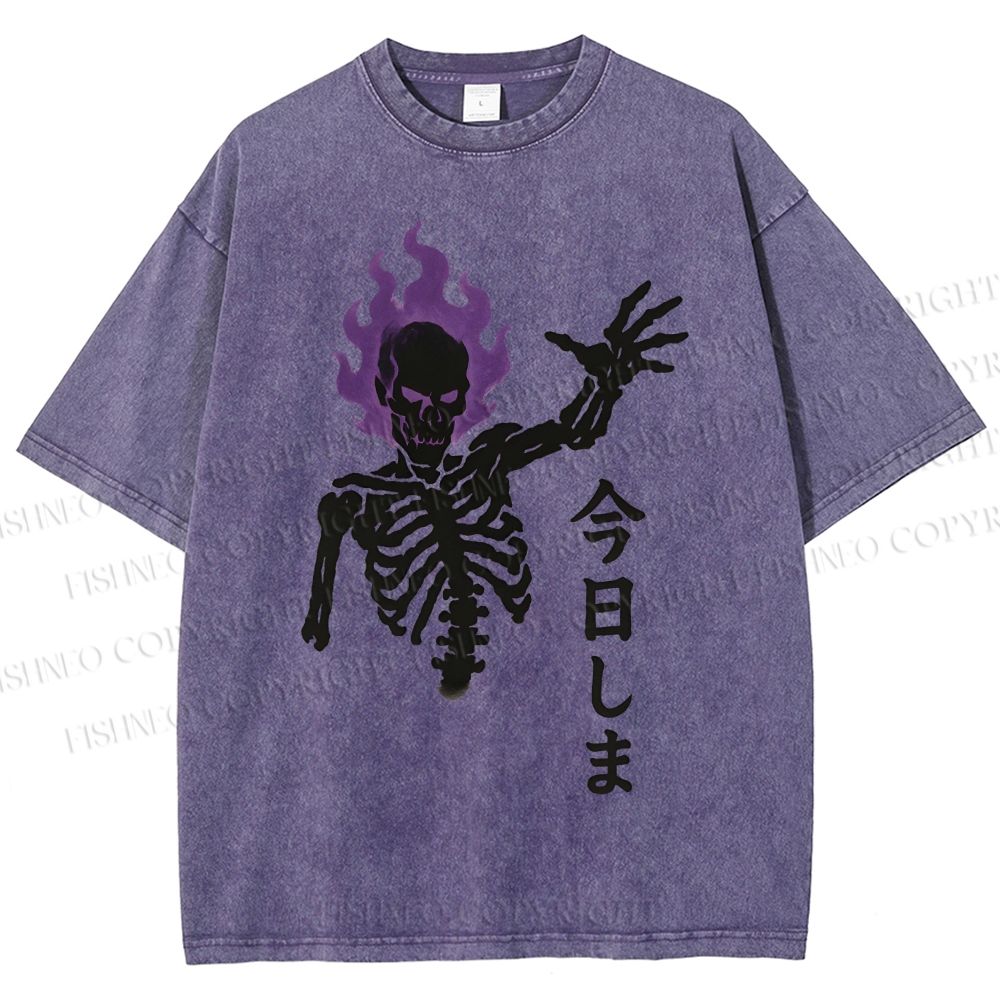 Unisex Skull Completed Today Printed Washed Tee