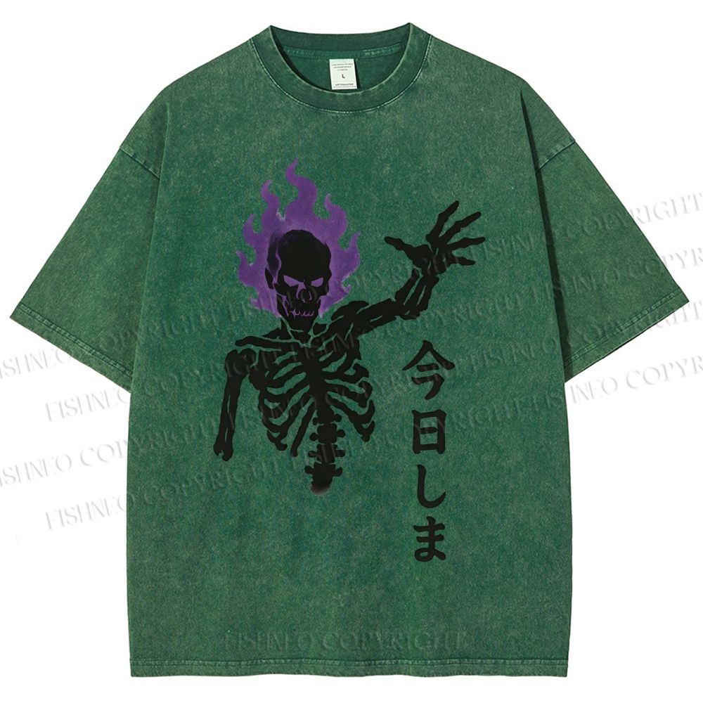 Unisex Skull Completed Today Printed Washed Tee