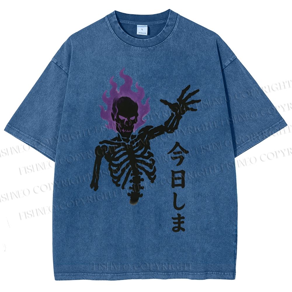 Unisex Skull Completed Today Printed Washed Tee