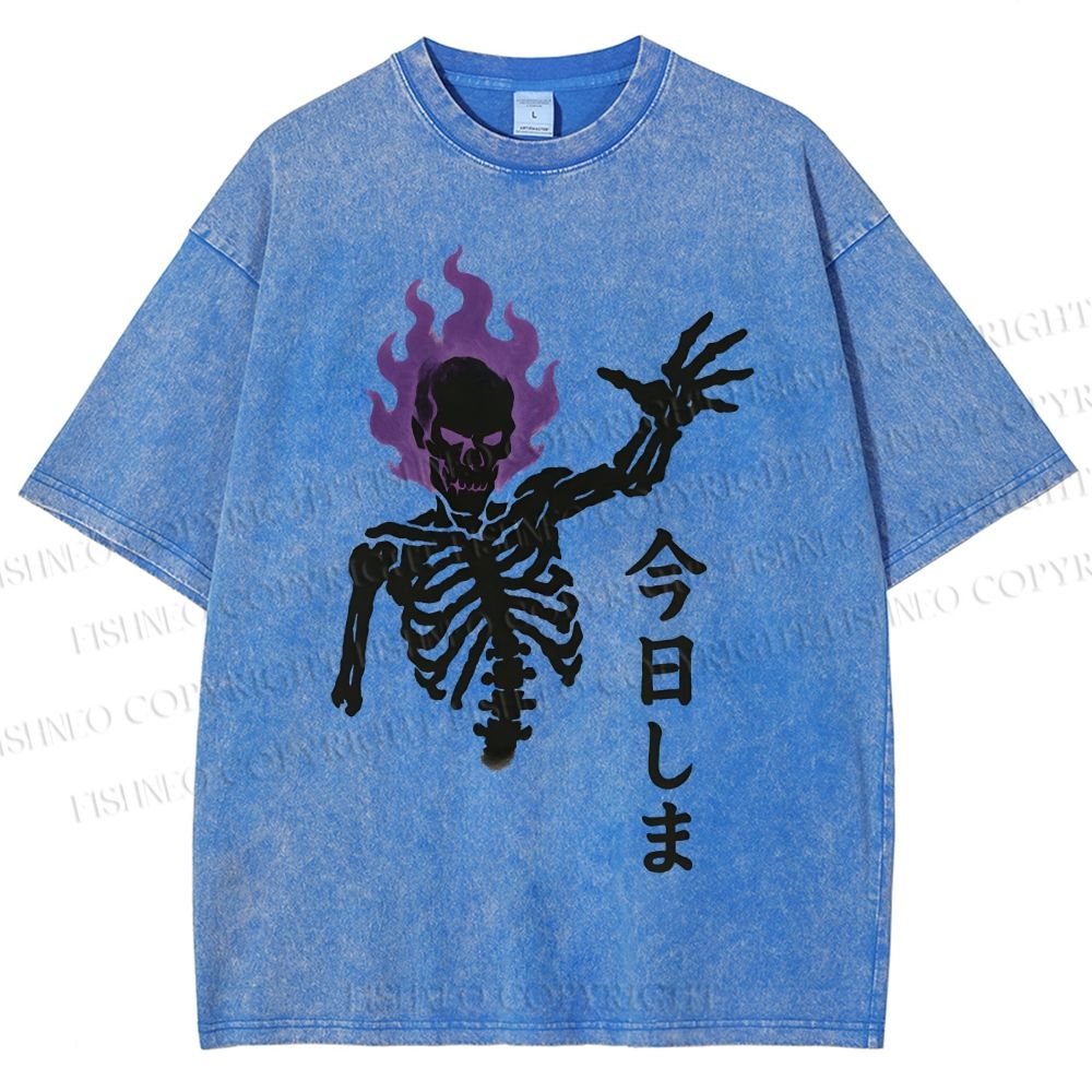 Unisex Skull Completed Today Printed Washed Tee
