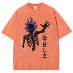 Unisex Skull Completed Today Printed Washed Tee