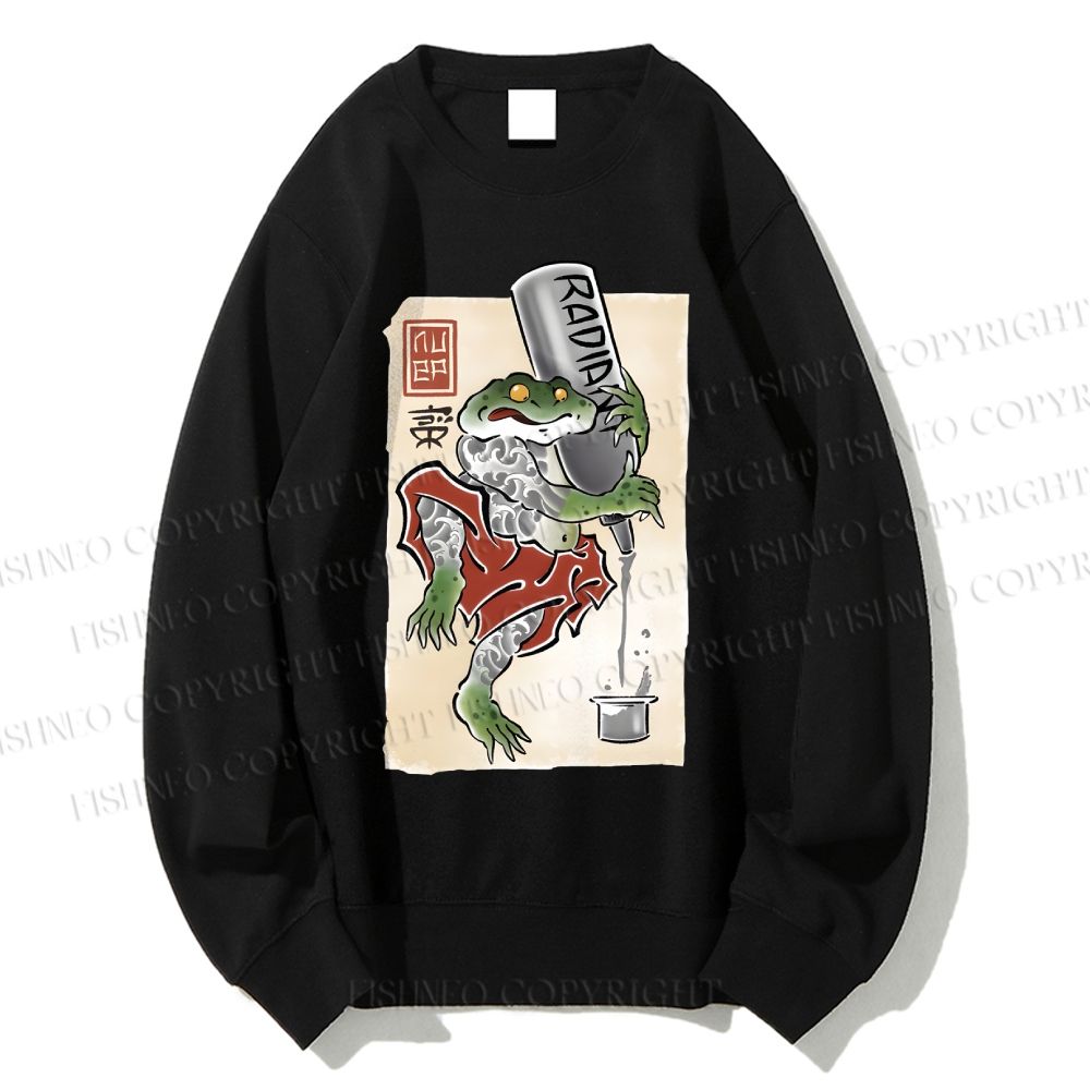 Unisex Japanese Frog Pouring Sake Printed Sweatshirt