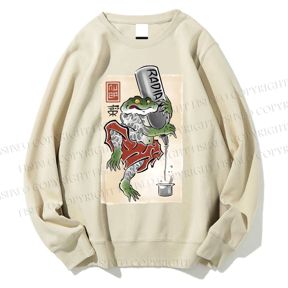 Unisex Japanese Frog Pouring Sake Printed Sweatshirt