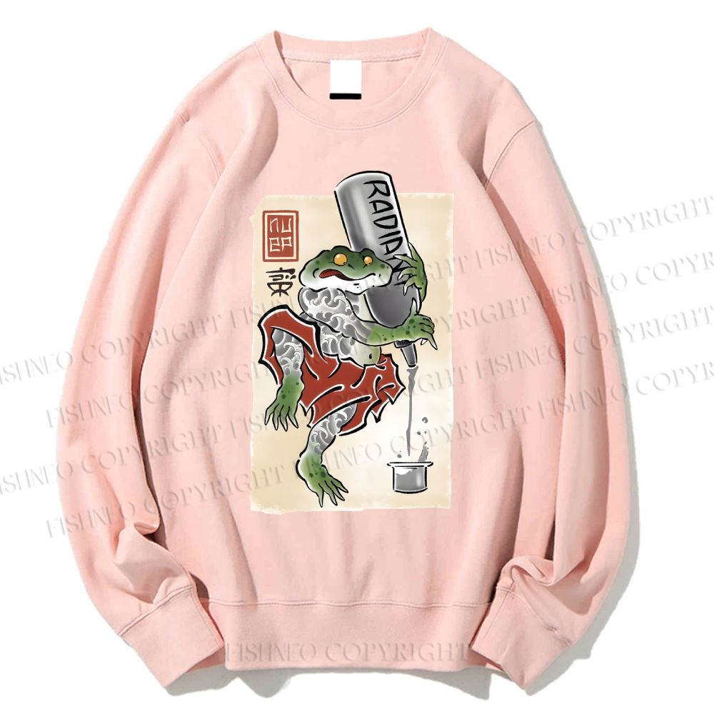 Unisex Japanese Frog Pouring Sake Printed Sweatshirt