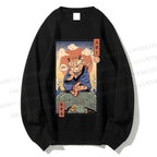Unisex Ukiyo-e Cat Turtle Printed Sweatshirt