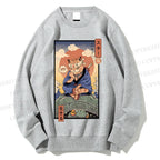 Unisex Ukiyo-e Cat Turtle Printed Sweatshirt