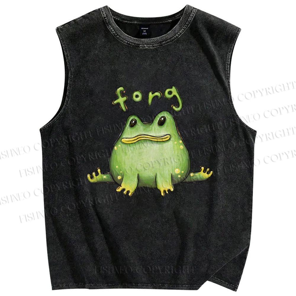 Unisex Cartoon Frog Printed Washed Tank Top