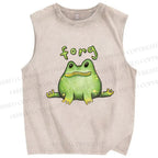 Unisex Cartoon Frog Printed Washed Tank Top