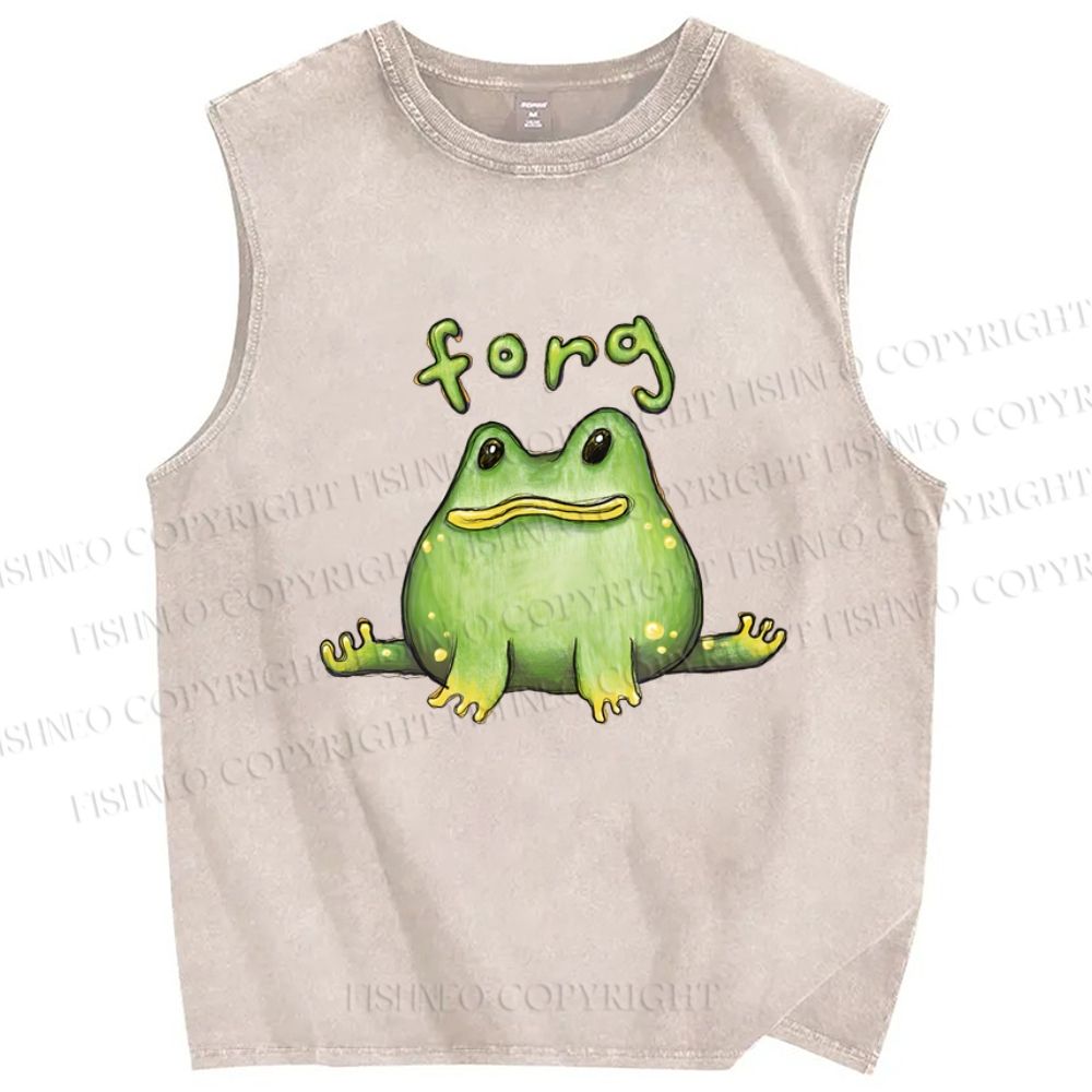 Unisex Cartoon Frog Printed Washed Tank Top