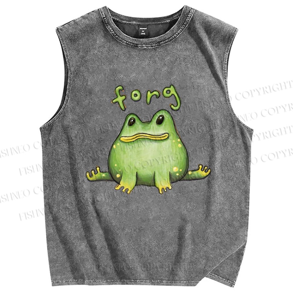 Unisex Cartoon Frog Printed Washed Tank Top