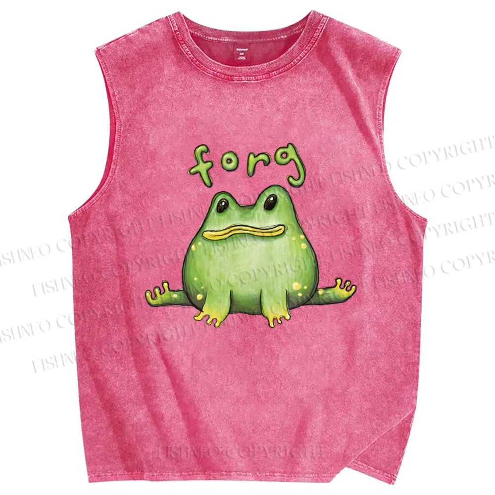 Unisex Cartoon Frog Printed Washed Tank Top