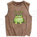 Unisex Cartoon Frog Printed Washed Tank Top